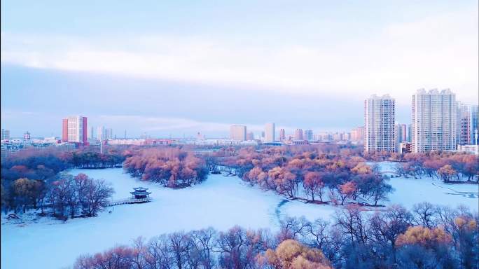 齐齐哈尔龙沙公园冬季雪景航拍