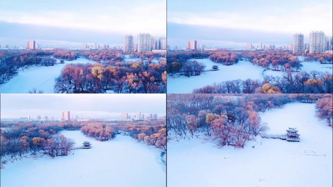 齐齐哈尔龙沙公园冬季雪景航拍