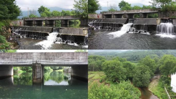 村庄小溪水流 水泥桥