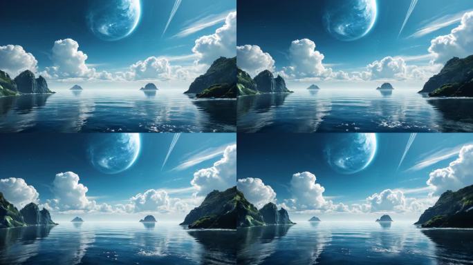 幻想空间云海海面艺术三维迷幻舞台风景