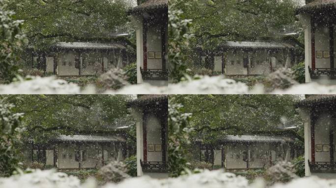 下雪天中式园林景观