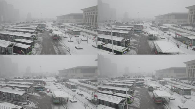 暴雪中的邯郸站公交车站