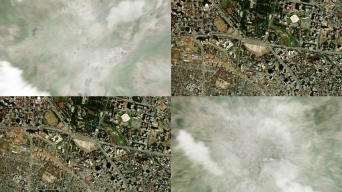 地球从太空放大到亚的斯亚贝巴，埃塞俄比亚的Meskel广场。接着是通过云层和大气层进入太空。卫星的视