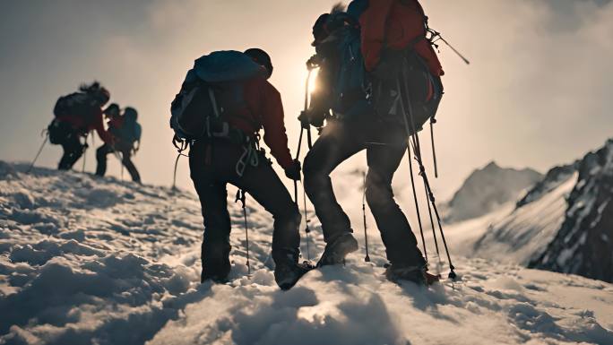 【合集】登山团队背包客行者手拉手攀登探险