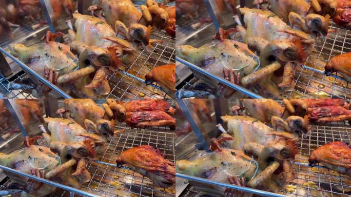 烧烤食品越南街头小吃，超市柜台上的烤鸡