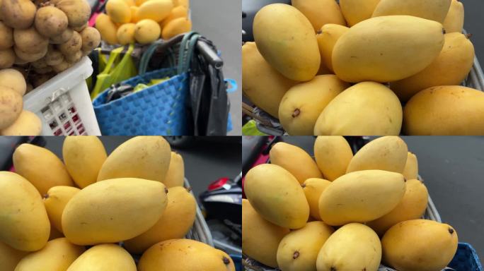 芒果热带水果陈列在亚洲东南亚市场商店多莉拍摄了近距离的国内兰，香港，杜库