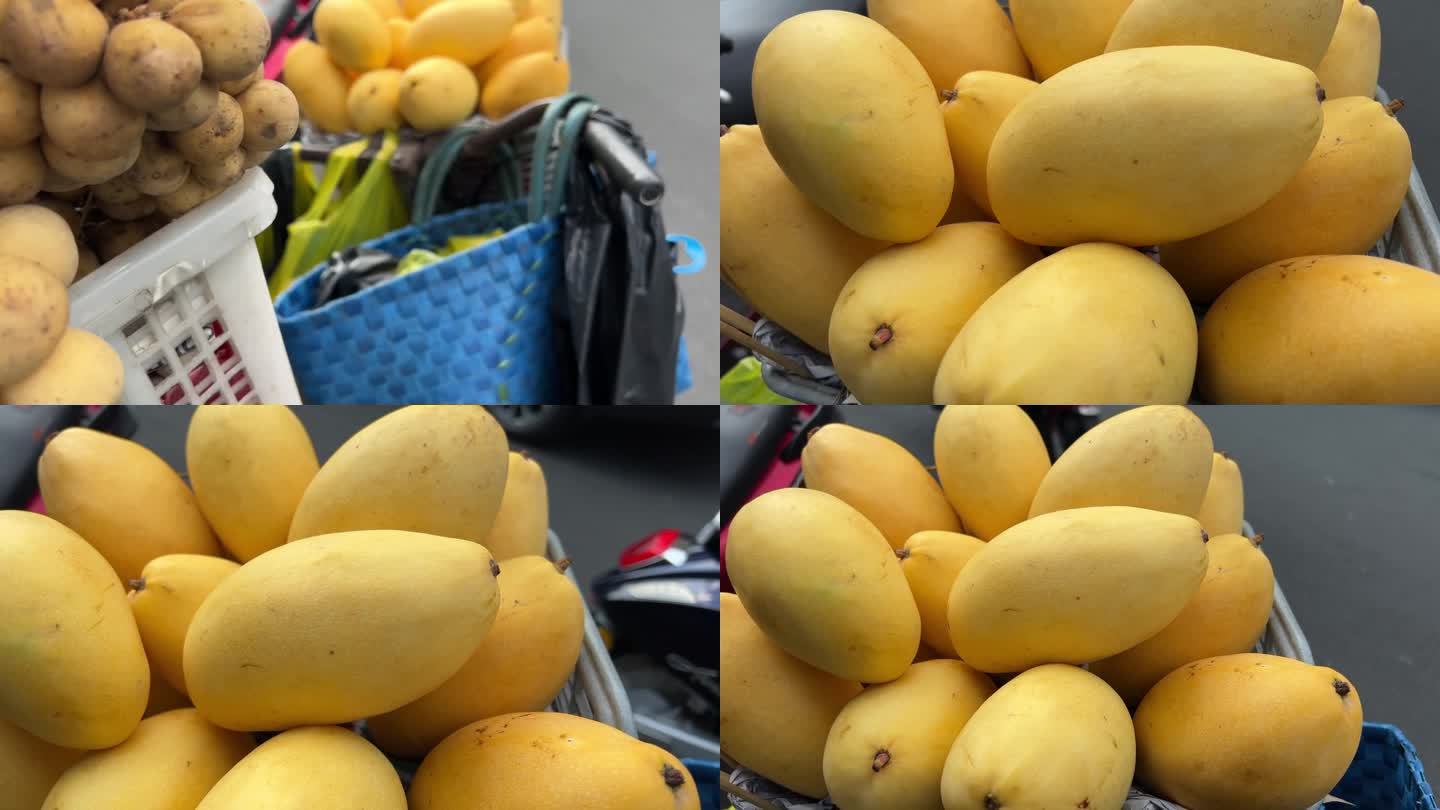 芒果热带水果陈列在亚洲东南亚市场商店多莉拍摄了近距离的国内兰，香港，杜库