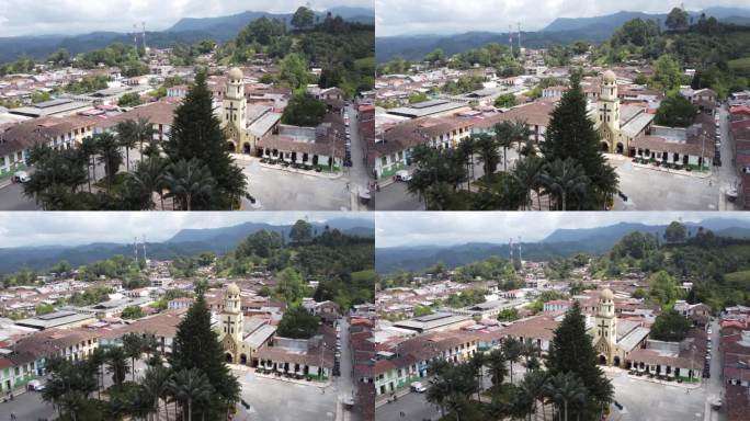萨伦托村的主广场和大教堂。哥伦比亚麦德林村是南美洲著名的咖啡谷。