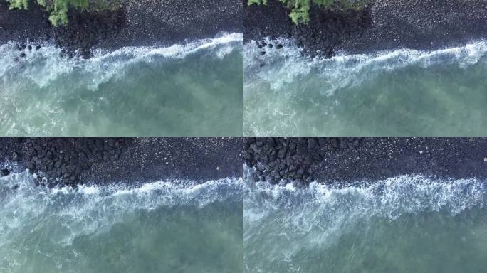 白沫海浪，浪花，岸边黑礁石