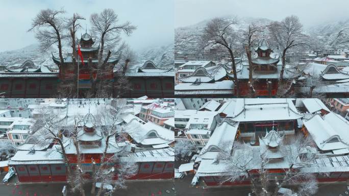 松潘雪后古城老建筑的景象