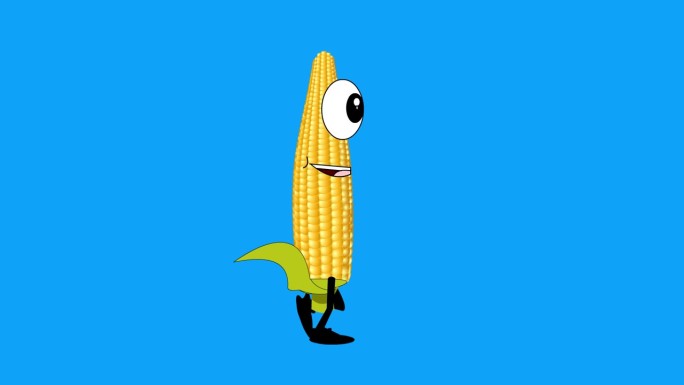 2d甜玉米动画人物在蓝屏上