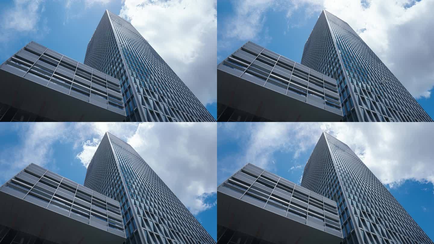 现代建筑与蓝天天白云延时