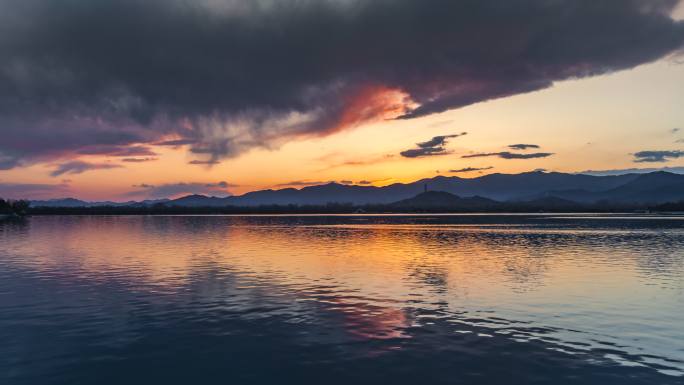 北京颐和园玉泉山夕阳晚霞延时