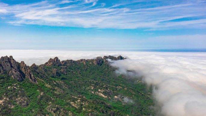 【原创4K】青岛大珠山平流雾航拍延时