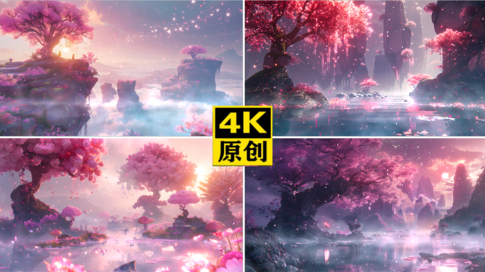 4组梦幻森林粉色神秘童话背景