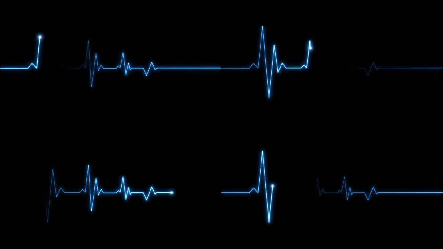 4K蓝色心率心电图跳动停止循环素材