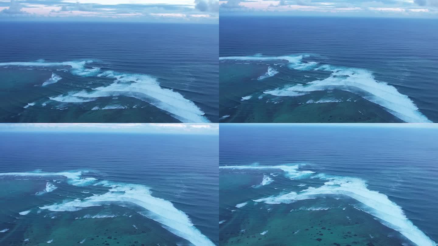 大美淡蓝海洋，白沫海浪翻滚，毛里求斯