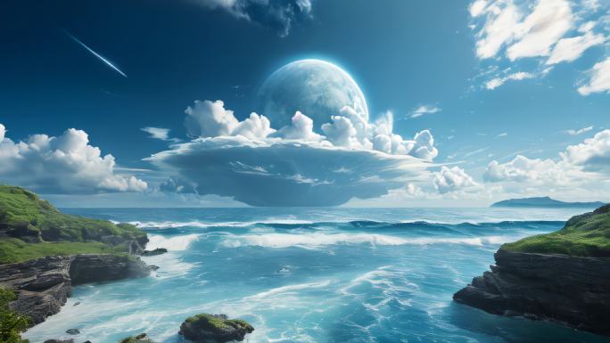 幻想空间云海海面艺术三维迷幻舞台背景