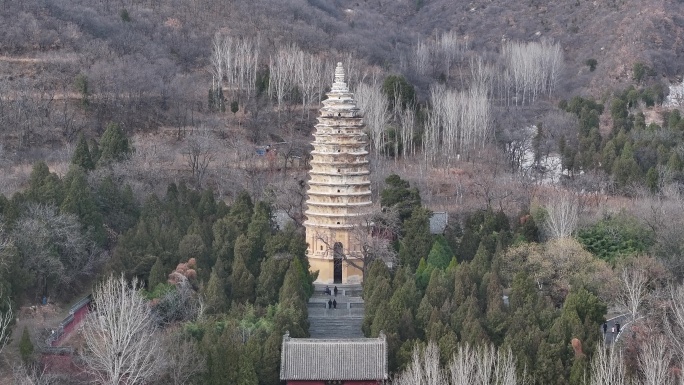 河南登封嵩山嵩岳寺塔航拍