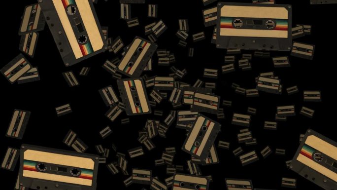 复古的音乐盒式磁带与复古色彩八十年代风格，盒式磁带，艺术深空间，混合磁带复古盒式设计，音乐复古和音频