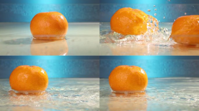 橘子碰撞 水花 高清实拍 升格