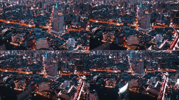 曼谷地标性金融商业区的摩天大楼鸟瞰图