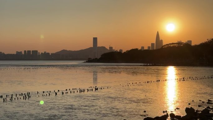 深圳湾公园海边落日