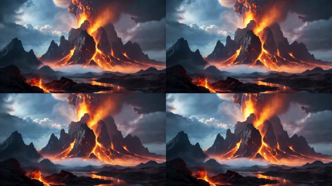 火山火山爆发火山喷发岩浆空间画卷动态灾难