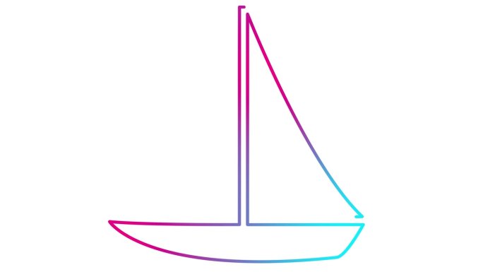 动画粉蓝色游艇绘制。帆船的线形符号。旅游、休闲、航海、帆船赛的概念。毛圈的视频。线矢量插图孤立的白色