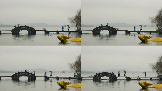 雨天杭州西湖钱王祠景色