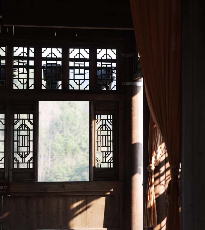 古风建筑中国窗户室内设计光影斑驳竖版