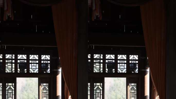 古风建筑中国窗户室内设计光影斑驳竖版