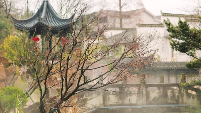 初春烟雨中的兰溪芥子园