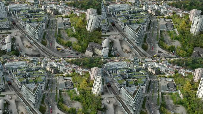 白天斯图加特城市现代街区交通航拍全景4k德国