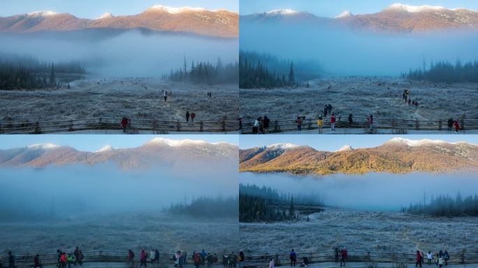 新疆喀纳斯神仙湾日出晨雾4K延时摄影