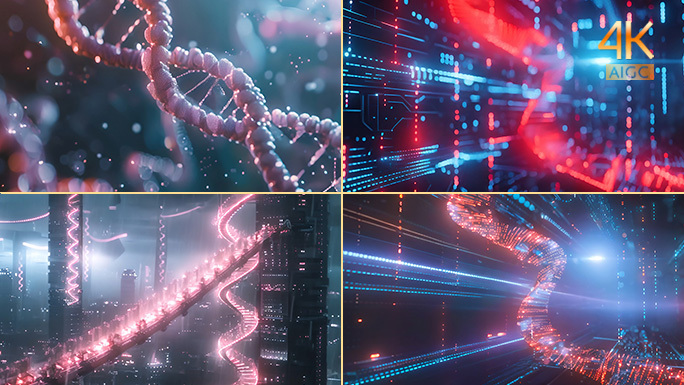 赛博朋克DNA遗传基因概念动画 生命科学