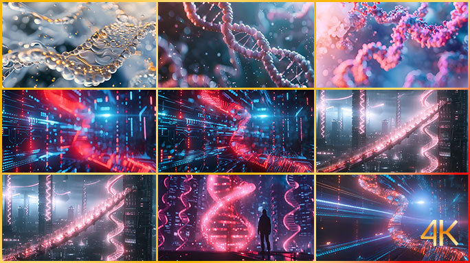 赛博朋克DNA遗传基因概念动画 生命科学
