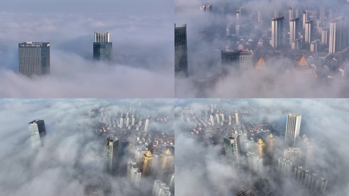 江苏淮安平流雾中的高层建筑若隐若现似仙境