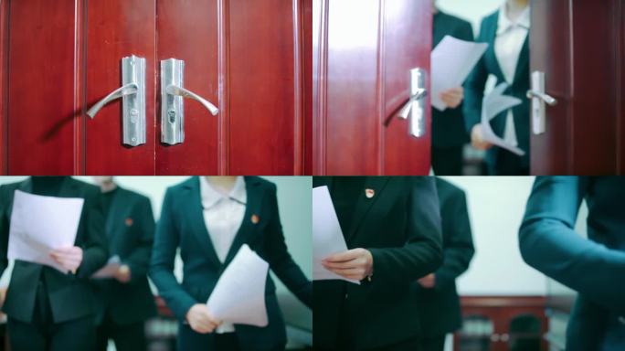 【4K】商务人士散会打开门走出会议室