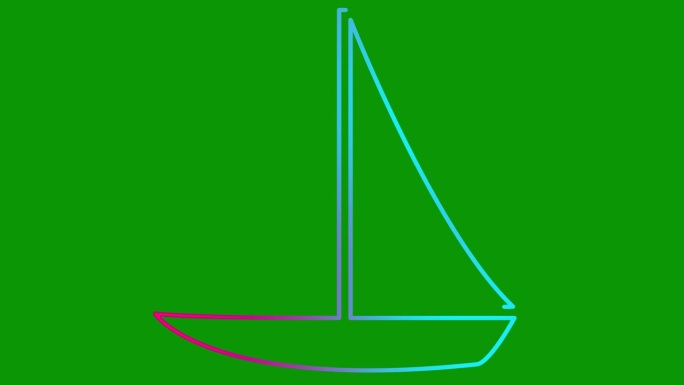 动画粉蓝色游艇绘制。帆船的线形符号。旅游、休闲、航海、帆船赛的概念。毛圈的视频。线矢量插图孤立的绿色