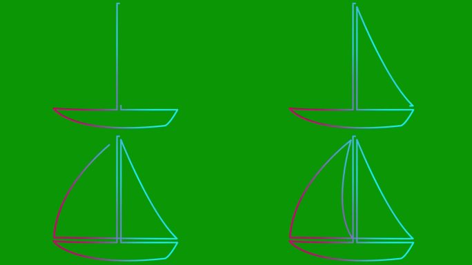 动画粉蓝色游艇绘制。帆船的线形符号。旅游、休闲、航海、帆船赛的概念。毛圈的视频。线矢量插图孤立的绿色