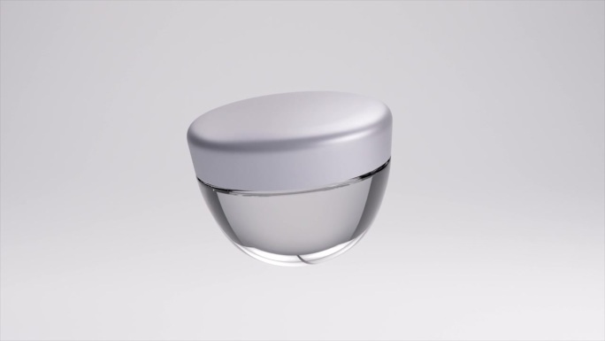 极简主义的化妆品面霜罐在3D动画，具有光滑的哑光完成和优雅的清晰基础上的柔和梯度。