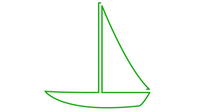 动画绿色游艇绘制。帆船的线形符号。旅游、休闲、航海、帆船赛的概念。毛圈的视频。线矢量插图孤立的白色背