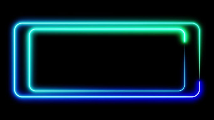 随机双霓虹灯框架蓝色和青色灯光运动循环广场在黑色背景3d渲染。霓虹语音气泡叠加。文本框设计元素。无缝