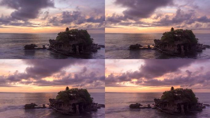 夕阳在印尼巴厘岛的Tanah lot寺庙的时间流逝