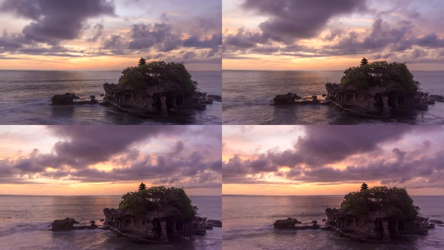夕阳在印尼巴厘岛的Tanah lot寺庙的时间流逝