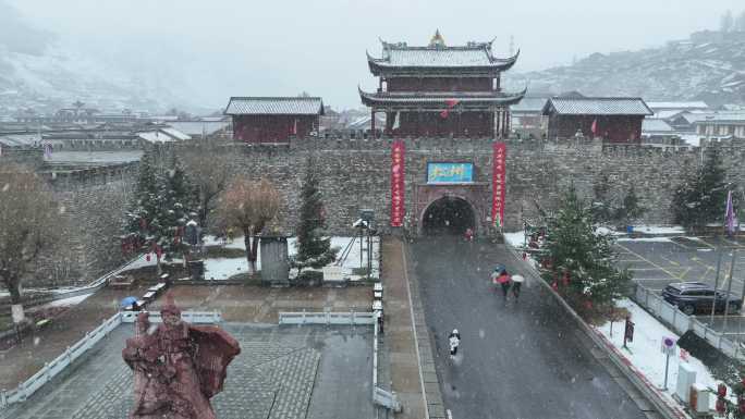 松潘古城雪景原始素材