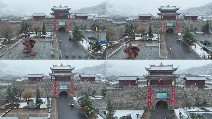 松潘古城雪景原始素材