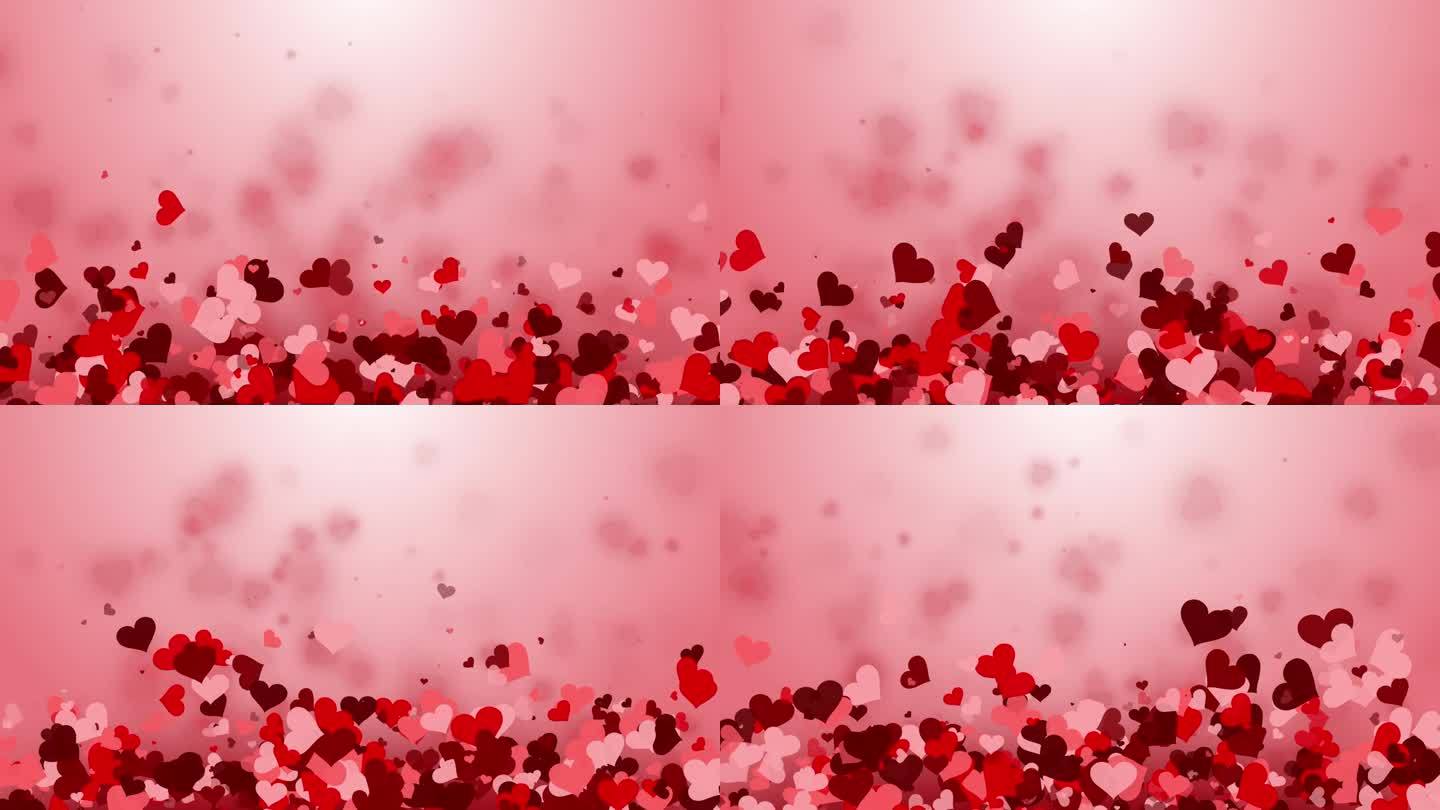 红色抽象爱情背景上的心。爱情浪漫的复制空间，用心灵传递信息。2月14日。情人节循环卡片，