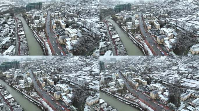 松潘古城雪景原始素材